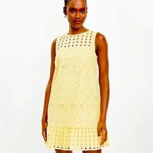 LOFT Yellow Eyelet Mini Shift Dress